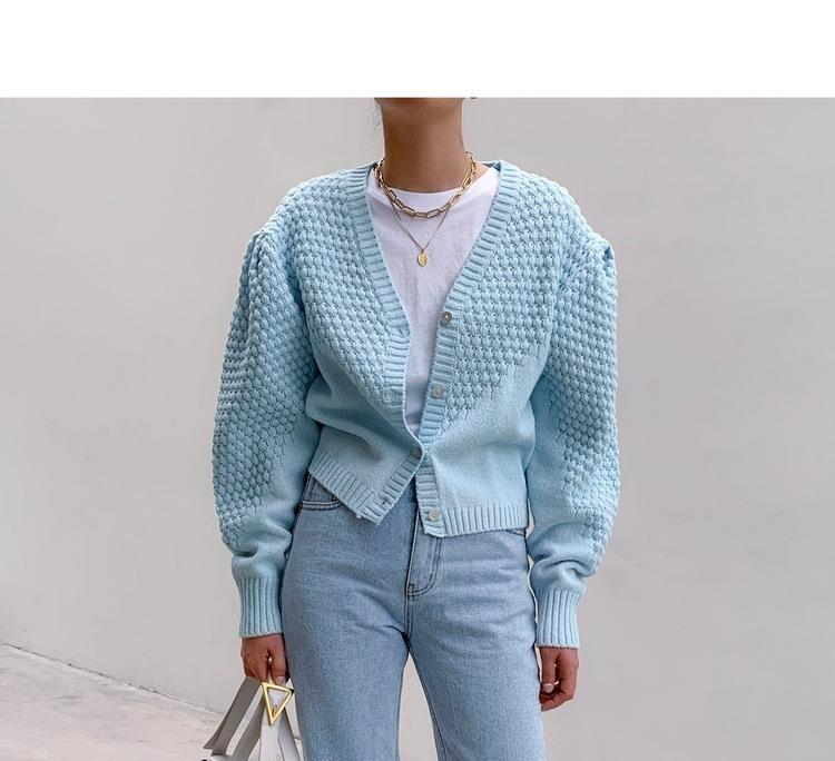 

2020 Autumn and Winter European and American Short Outer Wear Cardigan Sweater Women's Loose Western Style Twist Knitted Coat, Blue