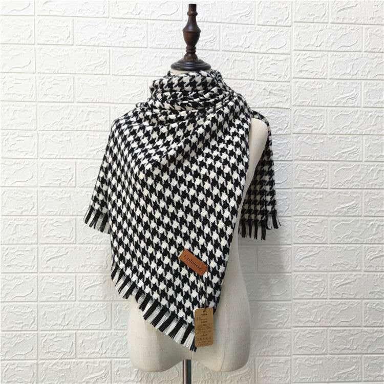 

Scarves Woolen Shawl Women Luxury Classic Black White Houndstooth Long Scarf Cape Soft Chic Fashion Warm For Lady