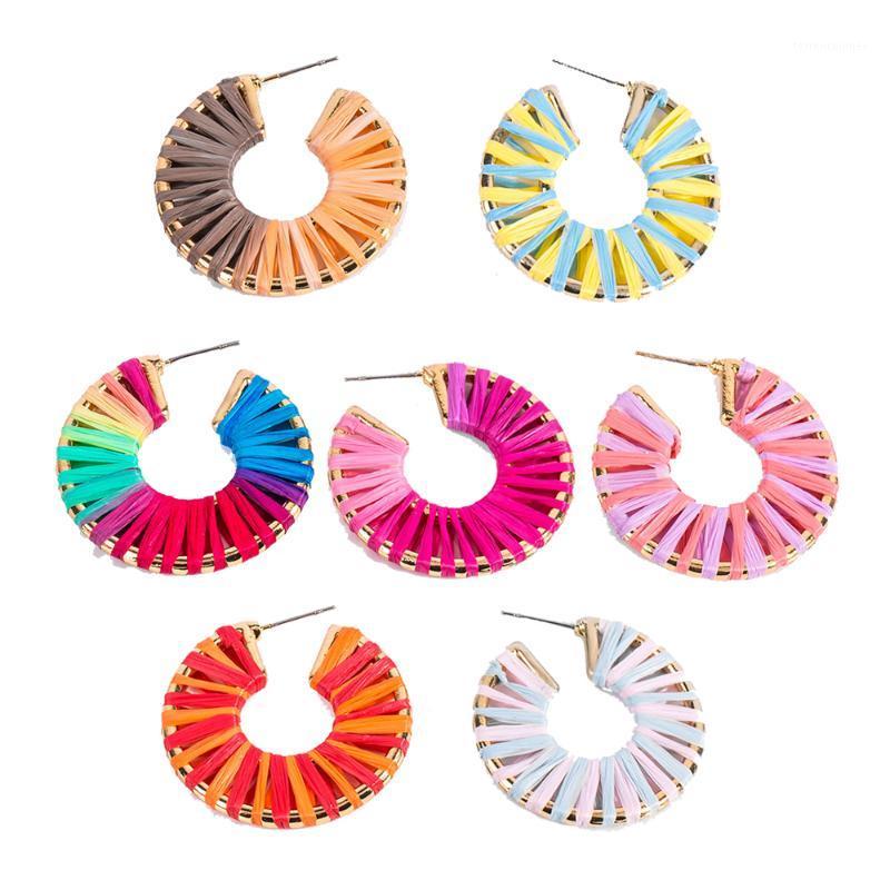 

Hoop & Huggie Design Colored Raffia Handmade Earring For Women Bohemia Ethnic Big Circle Round Statement Earrings Jewelry Bijoux Gift1