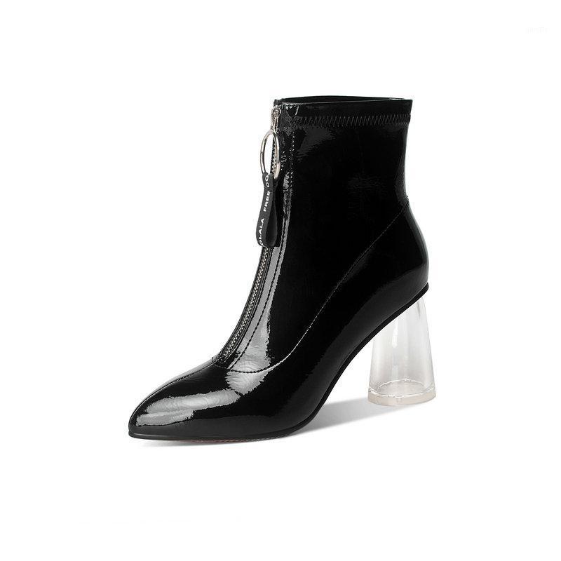 

2020 Fashion New Genuine Leather Winter Ladies Boots Classic Design Elegant High Heels Boots Office Lady Shoes Woman Heels1, Black