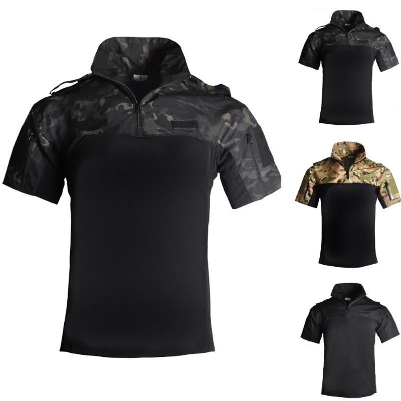 

Tactical Camouflage T-shirt Quick Dry Men Hunting Army Combat T Shirt Breathable Outdoor Sport Camo Tees, Black
