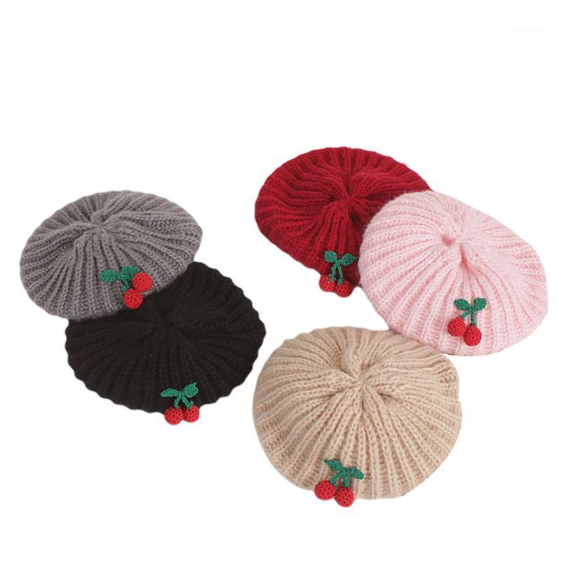 

Casual Chidlren Berets Hat Beret Cute Fashionable Cherry Beret Knitted Hat Thickened Winter Cap for Kids1, Black