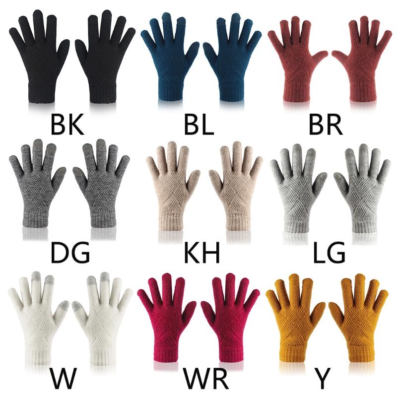 

Women Winter Rhombus Knit Touch Screen Gloves Solid Color Cycling Plush Lined Thermal Warm Stretch Texting Mittens