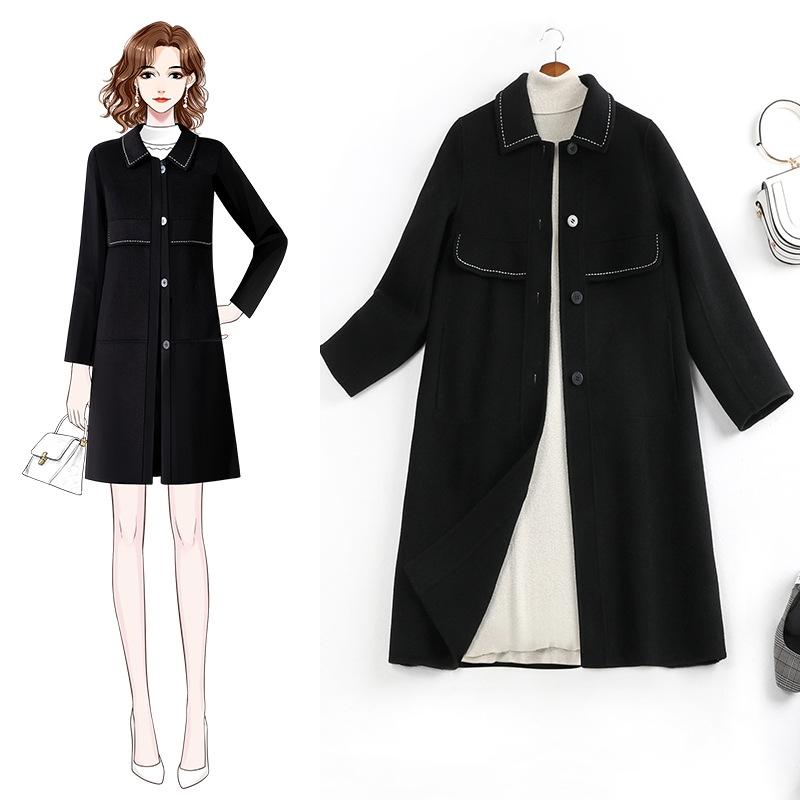 

Large Size Female Black Mid-length Woolen Coat 2020 New Fat Sister Mm Fashionable Loose Slim Coats & Jackets Wool & Blends, As pic