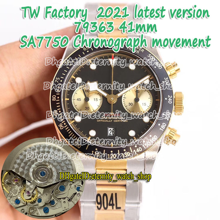 

eternity 2021 TWF Latest version 316L Steel Case Two Tone Strap ETA SA7750 Chronograph Automatic White Dial 79363 Mens Watch Sport Watches, Box