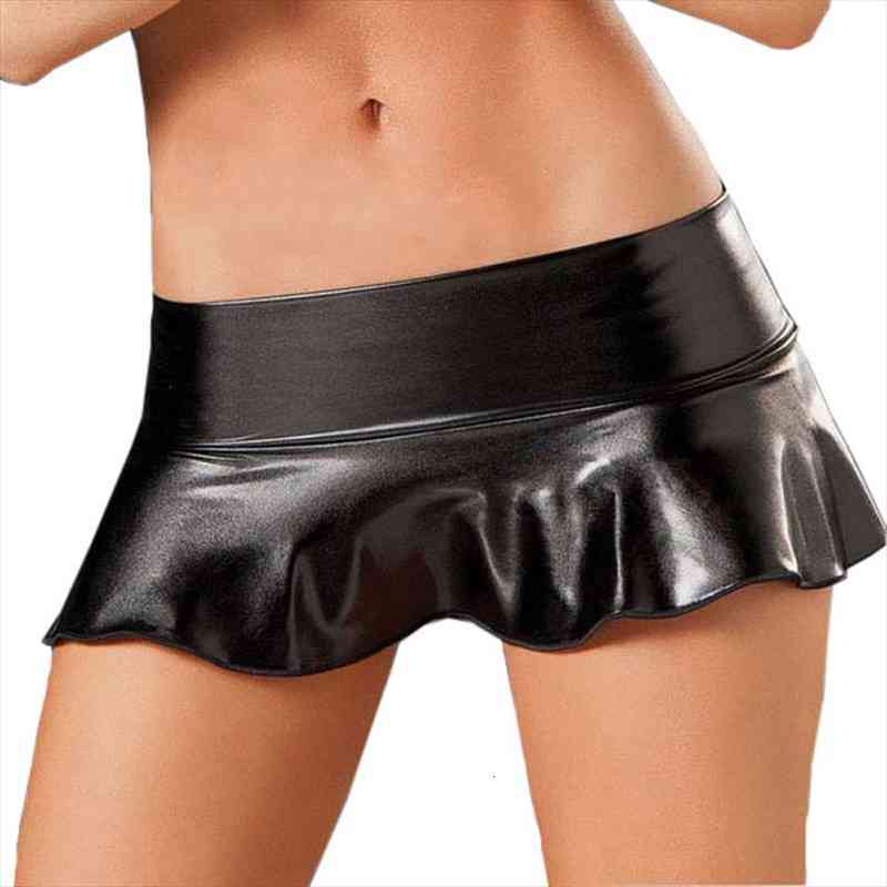

Erotic Faux Leather Wet Look Mini Skirt Sexy Micro Mini Party Dance Pole Fetish Langerie Erotic Party Skirt Womens, Black
