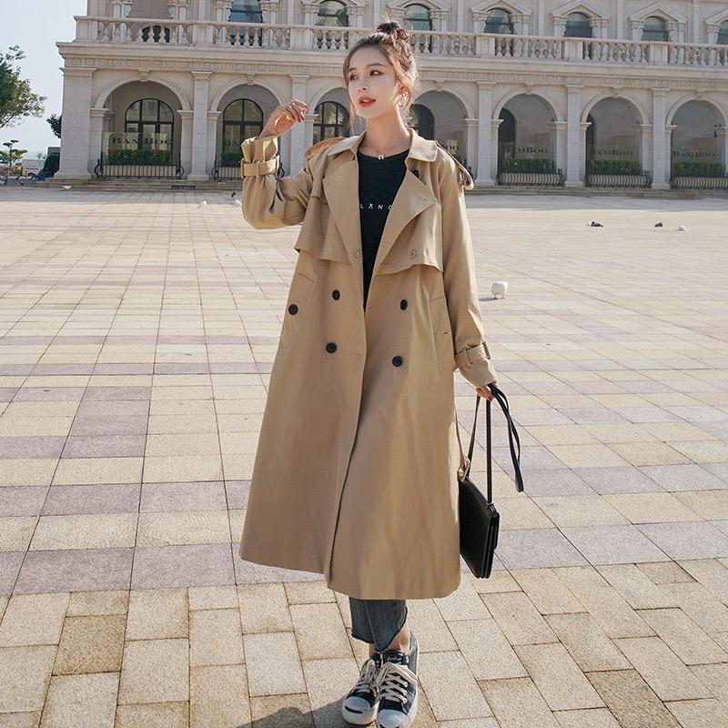 

Khaki Windbreaker Women' Autumn 2020 New Long British Style Coat For Women Loose Casual Fashion High Quality Trench Coat