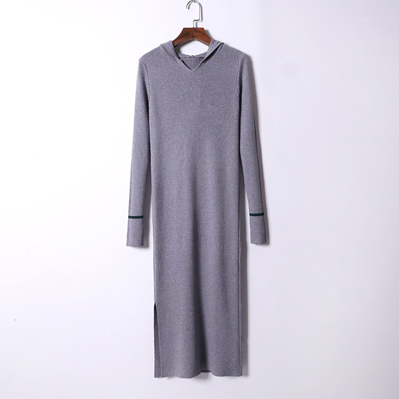 

2021 New Fall Winter Sweater Mid-calf Long Women Elegant Hoodies Knitted Slim Midi Party Dress Vestidos 95ck, Khaki