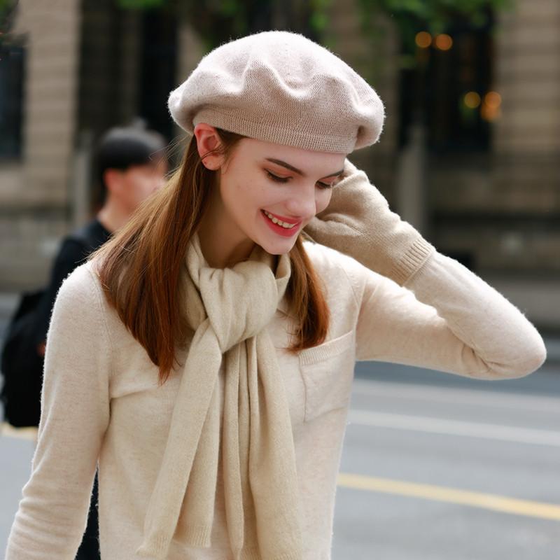 

Autumn Winter New Cashmere Beret British Knitted Single Side Warm Beret Versatile, Black