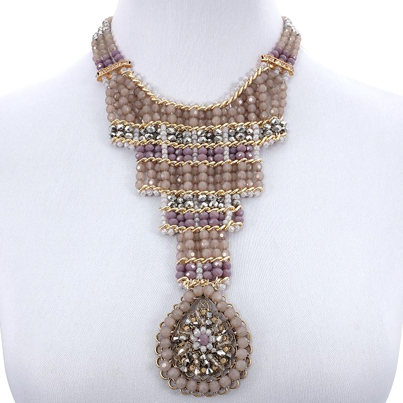 

Statement Women Beaded Layered Collar Choker Bohemian Trendy Ethnic Purple Crystal Pendant Necklace Fashion Jewelry