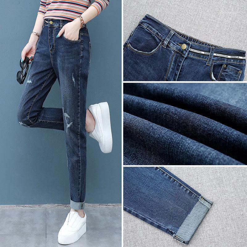

XUXI Woman Autumn 2020 New High Waist Jeans For Women Tidal Display Thin And Small Pants Suit-dress Recommend Holes Pants FZ01051, Picture color