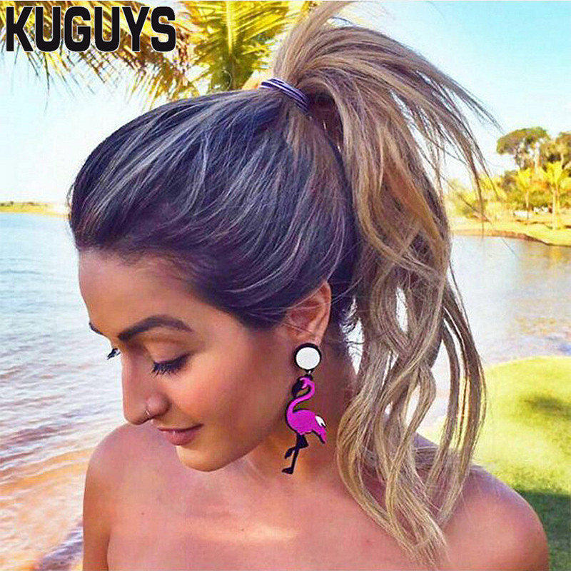 Boucles d'oreilles pendantes flamants roses pour femmes Bijoux en acrylique à la mode