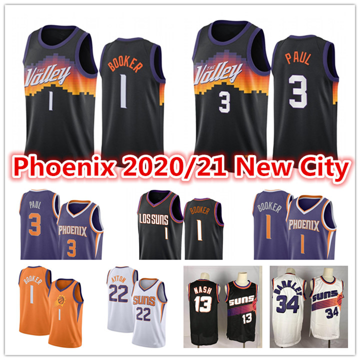 

Men's Devin 1 Booker Chris 3 Paul DeAndre 22 Ayton Charles 34 Barkley Steve 13 Nash Phoenix Suns 2021 City Basketball Jerseys, My store(lzyhome)