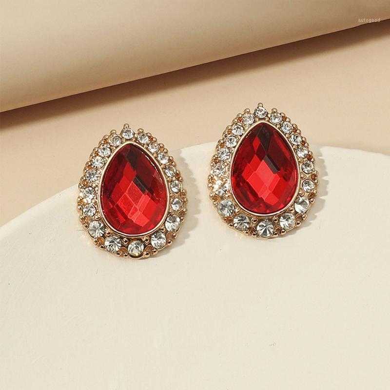 

Stud Vintage Red Water Drop Shaped Crystal Earrings For Women Geometric Jewelry Wedding Party Gift Pendientes Mujer Moda1