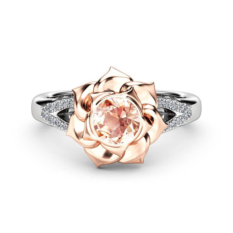 

New luxurious diamond-inlaid through-flower engagement zircon superflash ring