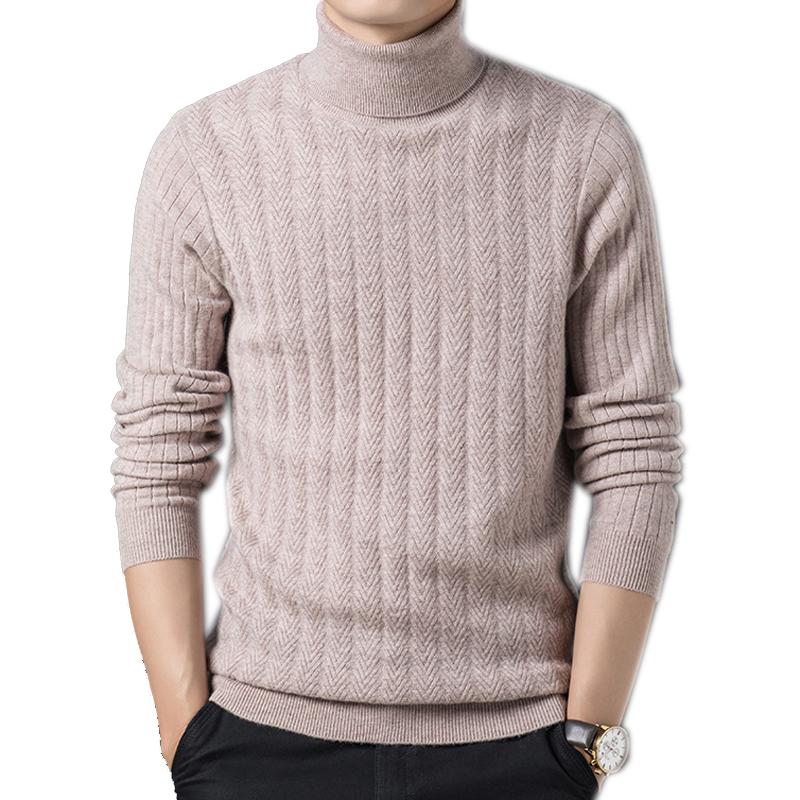 

100% Wool Men Sweater Pullover Knit Warm Turtleneck for Autumn Winter Solid Business Casual Long Sleeve New Male 221401210, Green