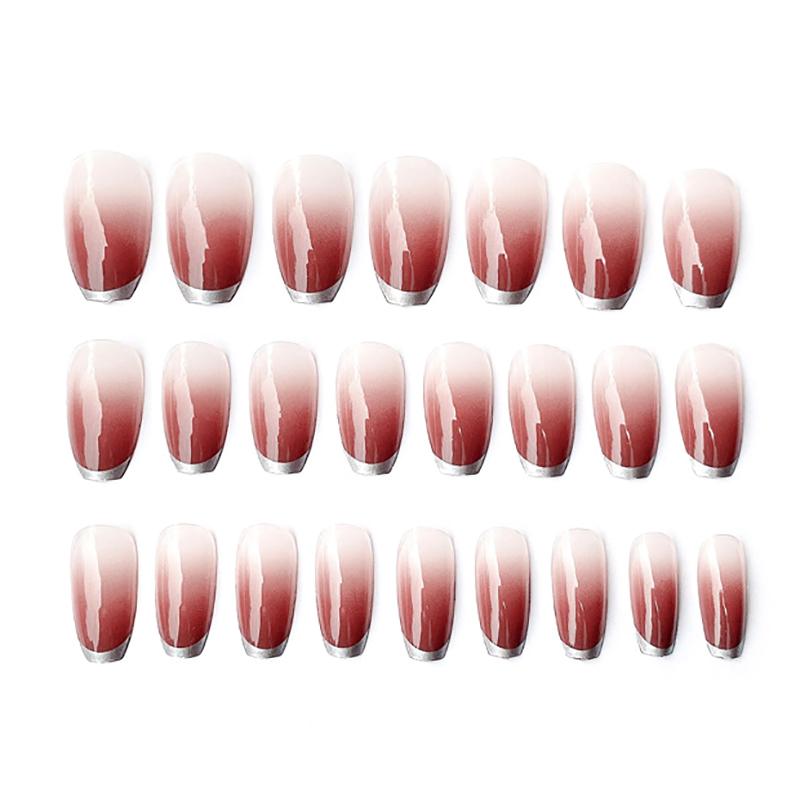 

24 pcs False Nail Full Cover Fake Nail Elegant Pink Gradient French Short Nails Short Fake, As pic