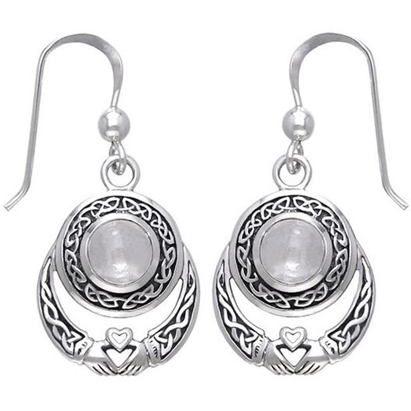 

Vintage women Klada hand holding heart moonstone earrings ear jewelry