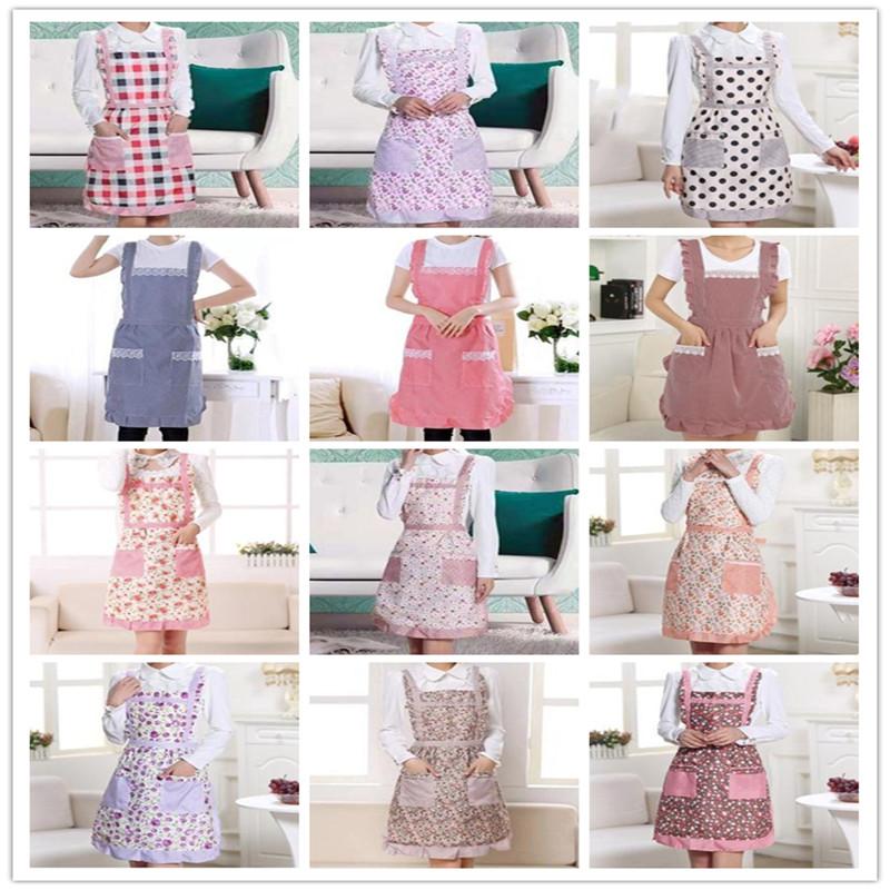 

Double kitchen apron Fashion Cute Water and oil resistant DIY Baking cooking Bib Flower Style Pocket Lace Princess Skirt