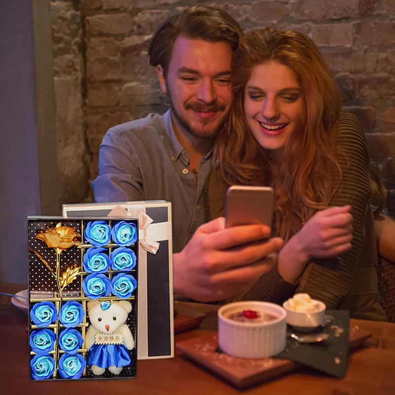 

Box Creative Rose Flower Bath Body Artificial Rose Flower Petal Scented Soap with Gold Foil Valentine Day Gift #5