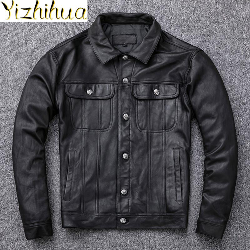 

Azazel Genuine Leather Jacket Men Spring Autumn 200% Goatskin Leather Coat Short Motorcycle Jackets Cuero Genuino, Black