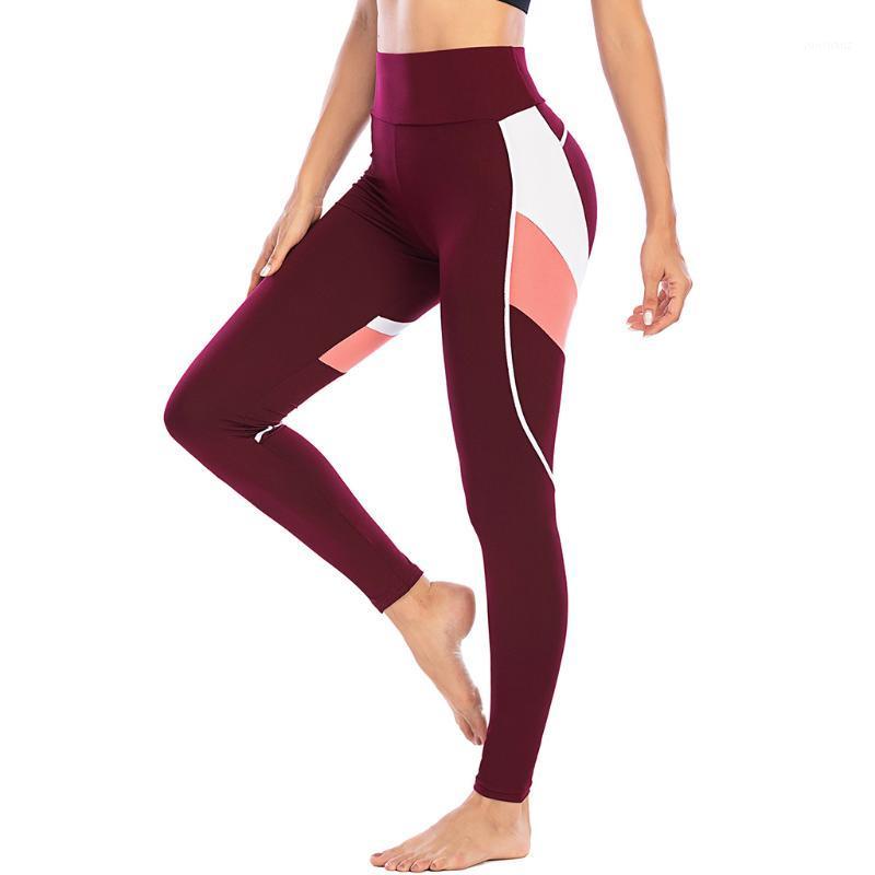 

Three Color Stitching Gym Leggings High Waisted Pants Woman Naked Feel Leggings Women' Trousers1, Red