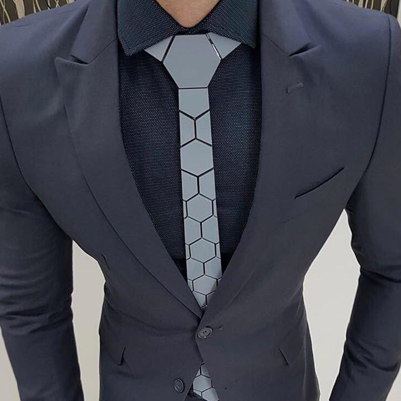 

Classic dark gray acrylic design thin male fit hexagon bright mirror ties all accessory game