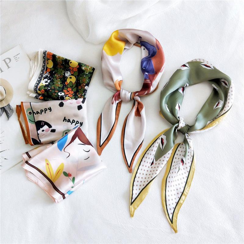 

2021 Designer Women's Animal Horse Print Silk Hair Edge Scarf Skarf Woman Purse Handbag Handle Scarfs for Ladies Foulard Cheveux