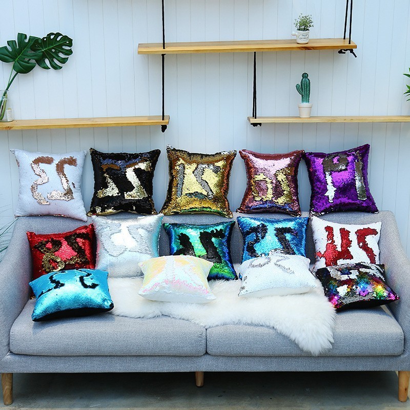 

32 Colors Glitter Sequin Pillowcase Mermaid Cushion Cover Pillow Magical Throw Pillow Case Home Decorative Car Sofa Pillowcase, Remark style