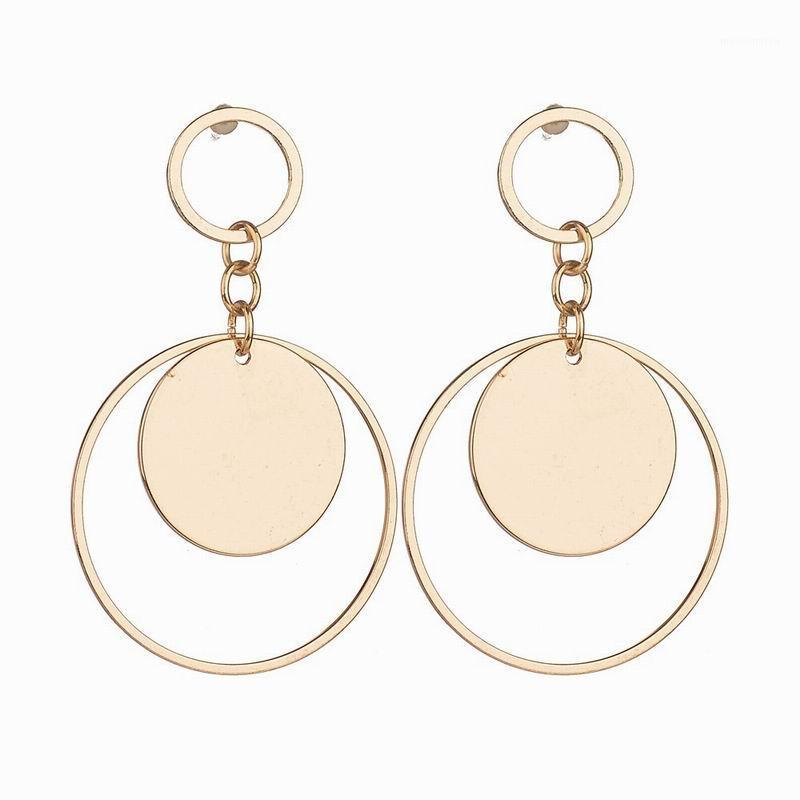 

KobitAce creative hollow BIG round Long Earrings Gold color Stainless steel Drop Earrings For Women Earings Party jewelry gift1