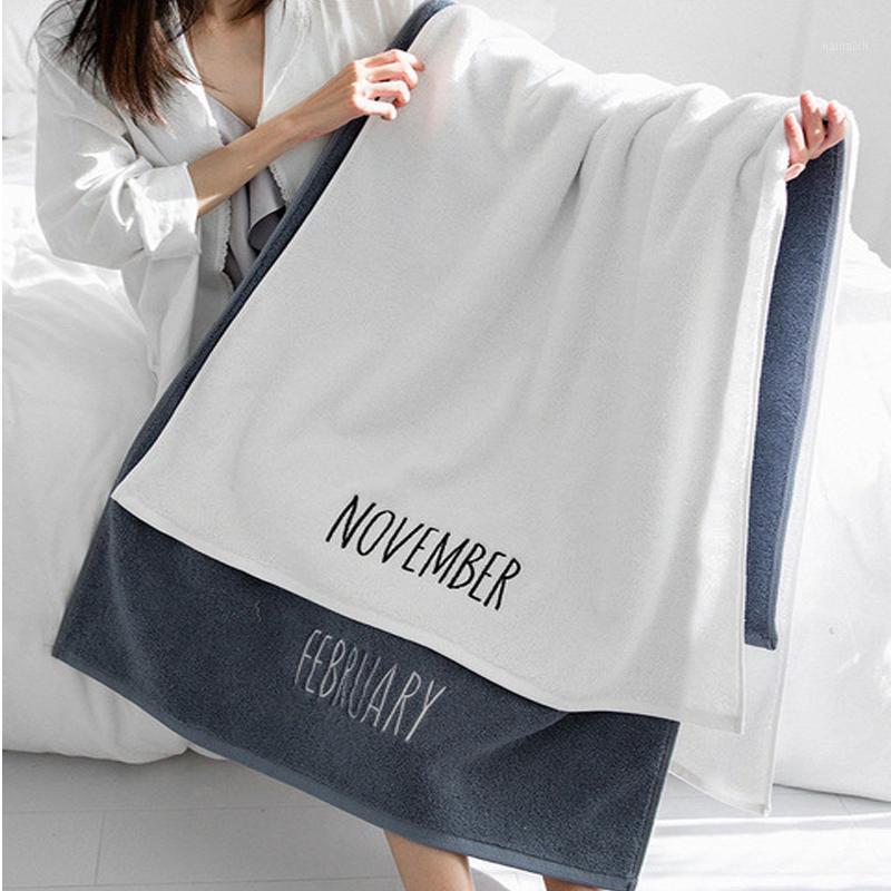 

Twelve Months Bath Towel Cotton Adult Soft Household Personality Towel High Quality Women Men Couple Cute Korean 160x80cm1, August blue grey