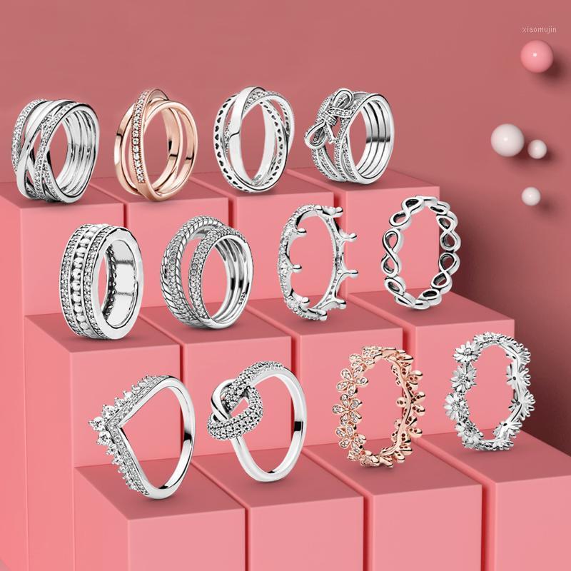 

Cluster Rings 2021 Fashion 925 Sterling Silver Princess Tiara Crown Sparkling Love Heart For Women Brand Jewelry Anniversary Gift