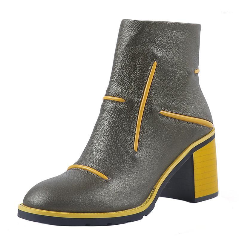 

Retro European American Color Matching Women Boots Thick Heel High Heel New Fashion 2020 Autumn Winter Leather Ladies Shoes1, Black