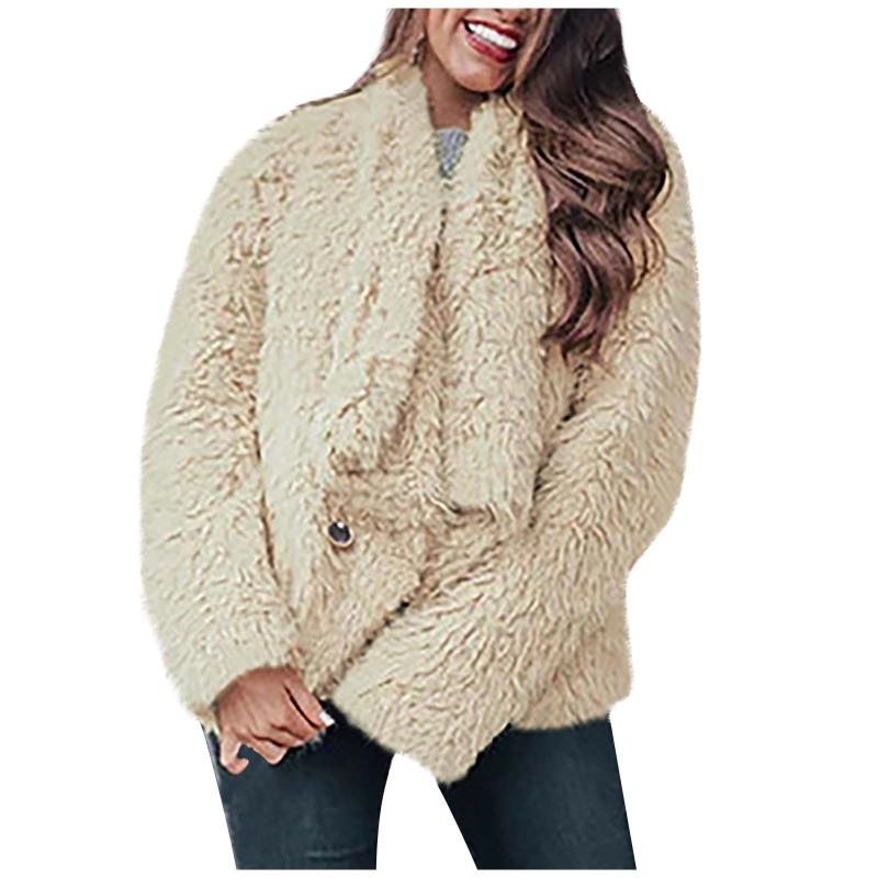 

Winter Women Coat Female Jacket Plush Coats Fashion White Brown Coat Loose Lapel Outerwear Warm Jacket Chaquetas Mujer #27, Bg