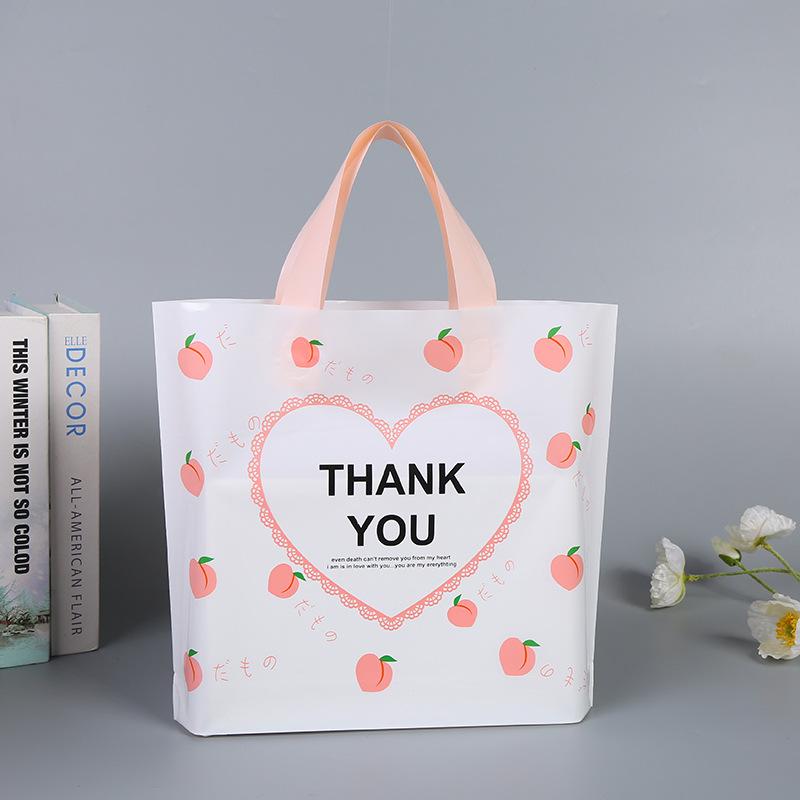 

50pcs Thank You Gift Bags with Handles Thicken Large Peach Pattern Plastic Bag Supermarket Clothing Store Shopping Bag