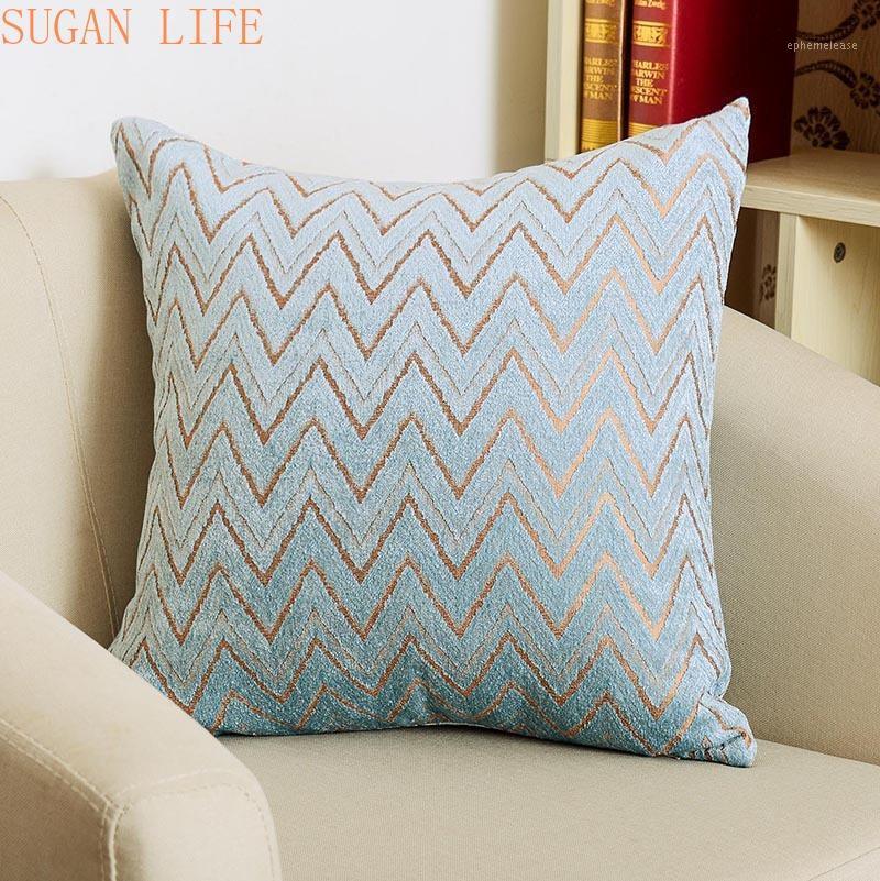 

Blue Cushion Cover Retro Floral Jacquard Chenille Throw Pillow Waist Pillow Case 45x45cm Home Decor Zipper Open1, 02