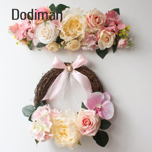 

Artificial Wreath Threshold Flower Simulation Silk French Peony rose Floral Garland Wedding Party Decor Home Office Door