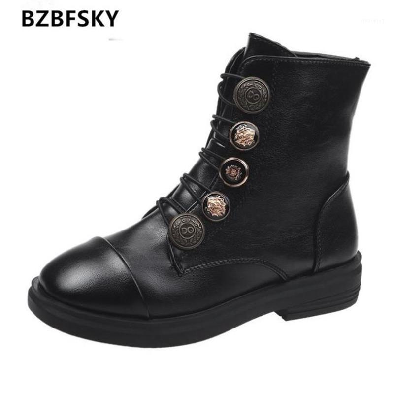 

Boots Women Short Shoes Sewing PU Leather Platform Button Ornament Ankle Round Toe 2021 Female Winter Plus Size 1, Black 1