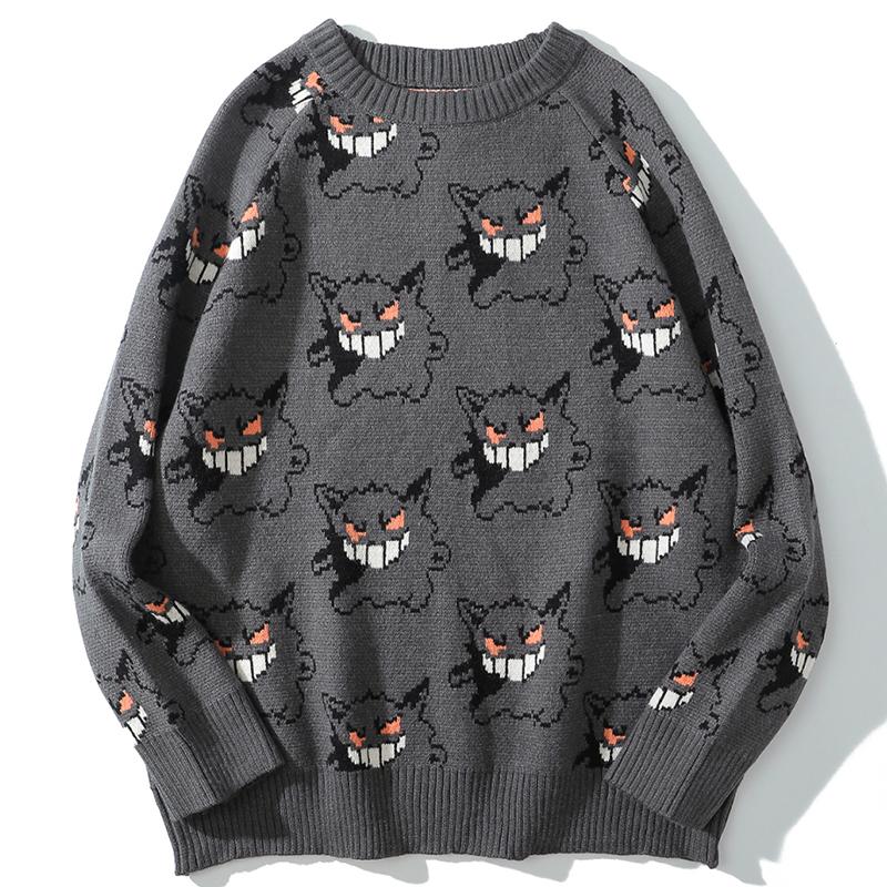 

Men's Sweaters Sweater Men Harajuku Gengar Hip Hop Streetwear Clothing Spandex Pullover O-neck Oversize Fashion Casual Couple Male, Black