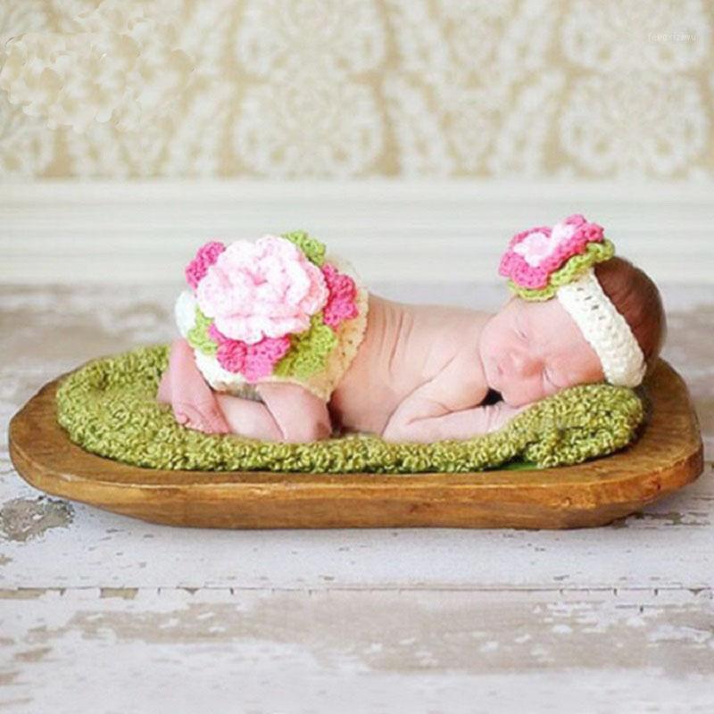 

Baby Girl Crochet Floral Headband+Pants Photo Shoot Outfits Newborn Photography Props Clothes Infant Birthday Picture Photo Prop1, White