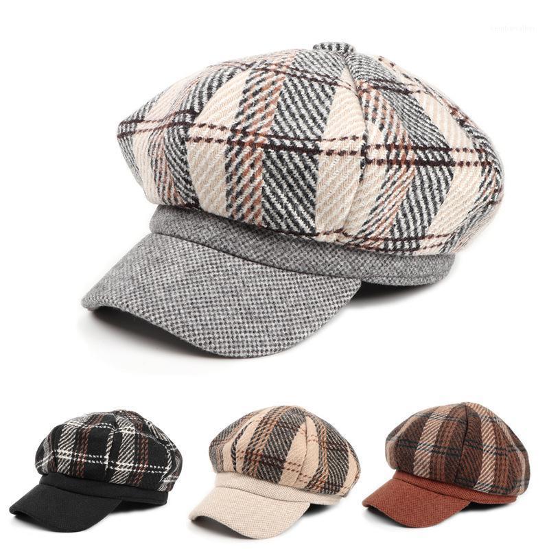 

Stingy Brim Hats 2021 Cotton Plaid Sboy Cap Beret Casual Painter Hat Peaked Octagonal For Women And Men 221, Black