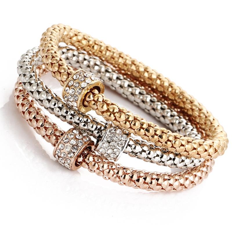

Simple fashion jewelry flower micro-set bead popcorn three-color bracelet bangle for women jewelry hot sale party punk