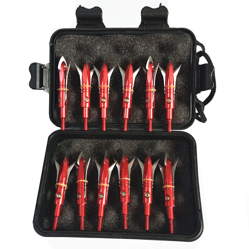 

12Pcs Archery Arrowheads 100 Grain Stainless Steel Broadhead for Compound Bow Crossbow with 1 pcs Black Plastic Portable Case