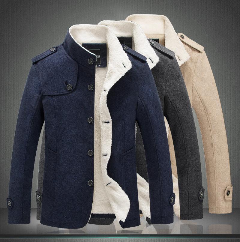 

Abrigo de invierno para hombre, ropa de marca moda, forro polar, abrigo grueso y cálido lana, para hombre, Khaki