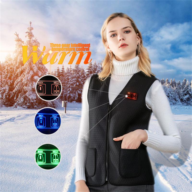 

Unisex Winter Warm Plus cashmer Smart heating Cotton Vest USB Infrared Eletricity Heating Vest Outdoor Flexible Thermal Jacket, Beige