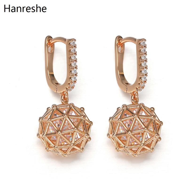 

Golden High-quality Copper Geometric Hollow Drop Earrings Sphere Cage Crystal Pendant Female Earrings Jewelry Accessories Gift