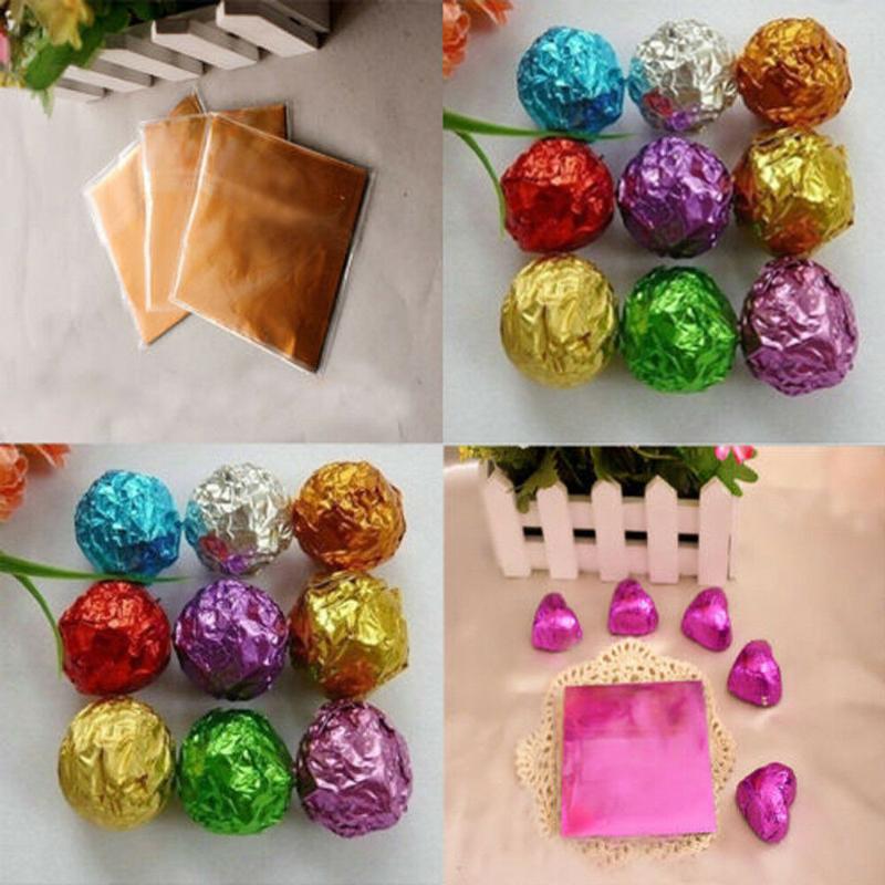 

100Pcs Chocolate Lolly Aluminium Foil Wrappers Square Sweets Candy Package Paper Sheets For Wedding Birthday Party Favor