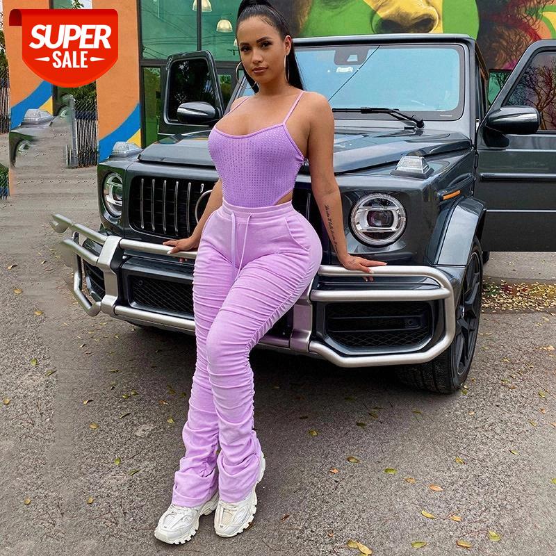 

Fashion neon pant women Pencil pants basic pleated casual streetwear Sweatpants purple High waist pants femme Stacked trousers #FG1j, Black;white