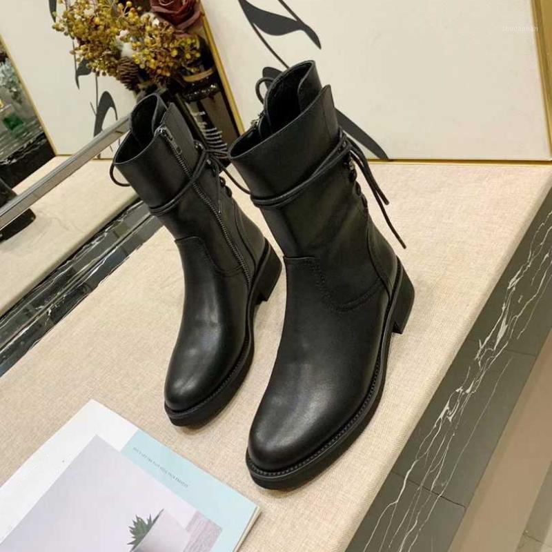 

Comfortable Round toe Ankle Pure Color Flats Zip Cross-tied Boots Fashionable prom Women Shoes1, As pic