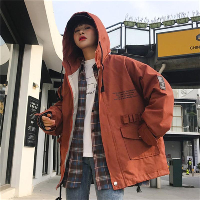 

High quality baseball uniform hooded collar windbreaker coat female 2019 spring new Korean bf Harajuku loose windbreaker jacket1, Black